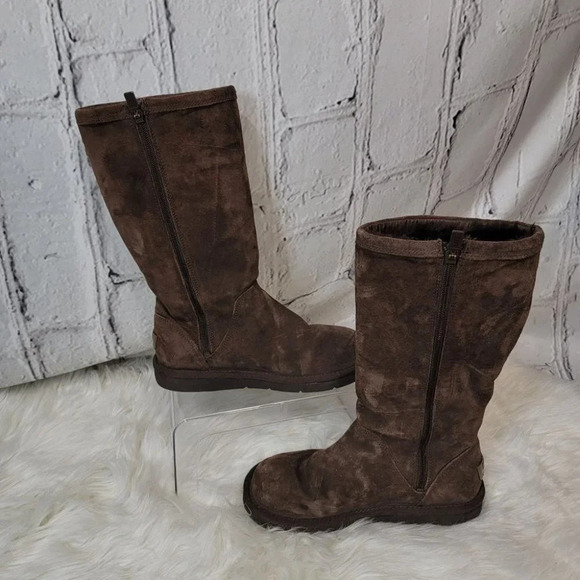 UGG Australia Roslyn Womens Brown Suede Zip Side Tall Shearling Winter Boots 7 - Picture 1 of 15